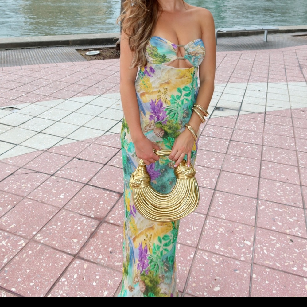 Floral Maxi Dress with Gold Accessories